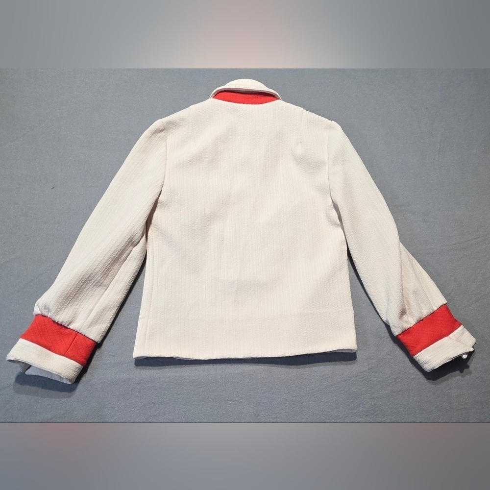 Nardis Of Dallas NWT Custom Tailored Women's Cream Blouse Red Accents PTP 18 - Picture 3 of 7